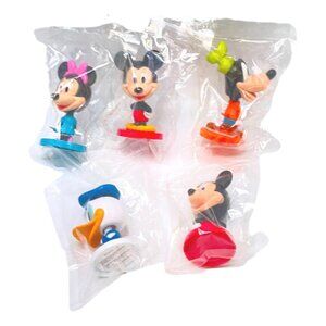 Walt Disney Kellogg Cereal Bobble Toy Lot 5 Mickey Minnie Donald Goofy Vtg New